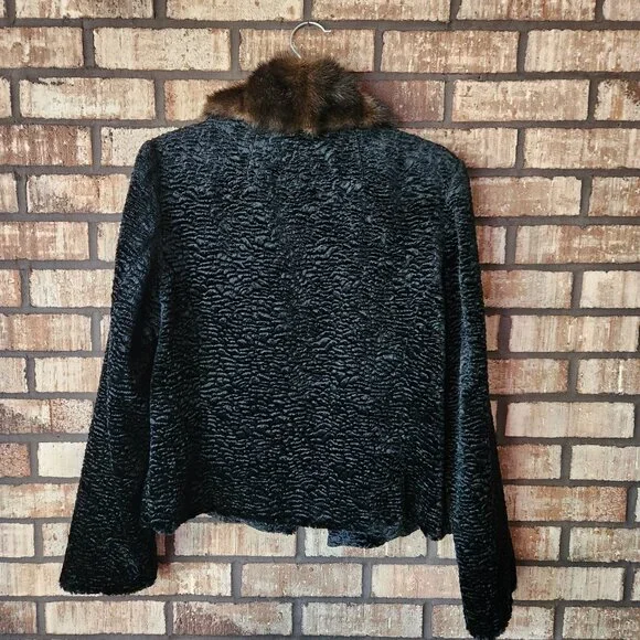 Cole B Black Faux Persian Lamb Teddy Jacket Fur Collar Lined Pockets NWOT Size M - Picture 5 of 7